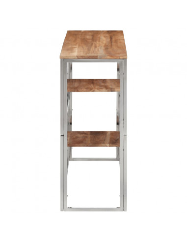 Tavolino da Salotto Argento in Acciaio Inox e Massello d'Acacia