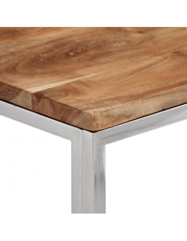 Tavolino da Salotto Argento in Acciaio Inox e Massello d'Acacia