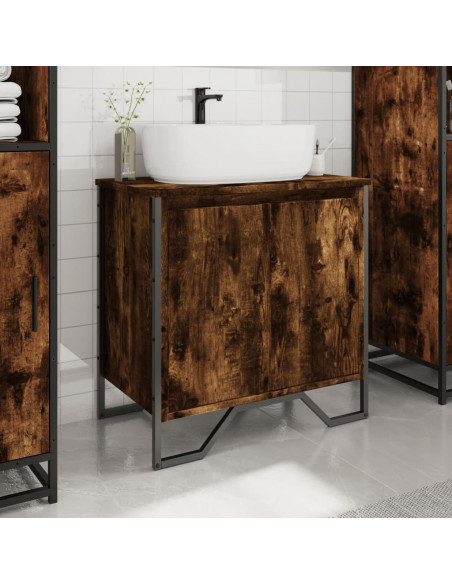 Mobile Lavabo Bagno Rovere Fumo 60x35x60 cm Legno Multistrato