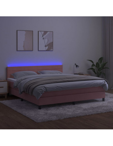 Letto a Molle con Materasso e LED Rosa 180x200 cm in Velluto