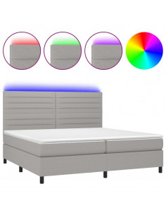 Letto a Molle Materasso e LED Grigio Chiaro 200x200 cm Tessuto 2