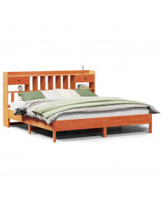 Letto Libreria senza Materasso Marrone Cera 200x200 cm in Pino 2