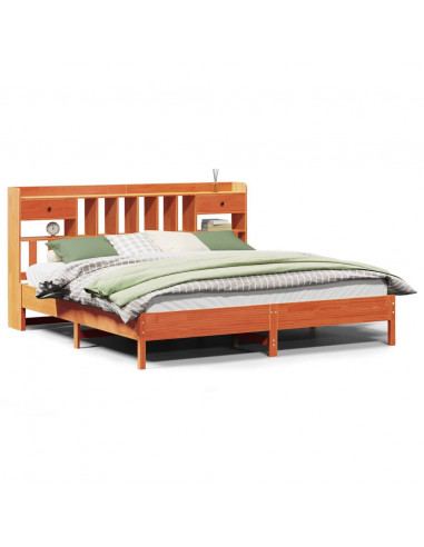 Letto Libreria senza Materasso Marrone Cera 200x200 cm in Pino