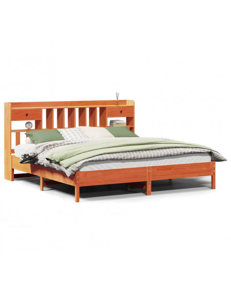Letto Libreria senza Materasso Marrone Cera 200x200 cm in Pino