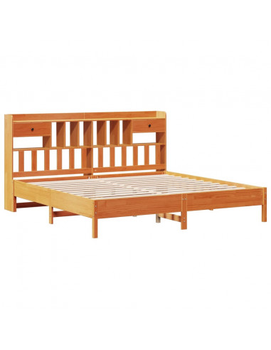 Letto Libreria senza Materasso Marrone Cera 200x200 cm in Pino