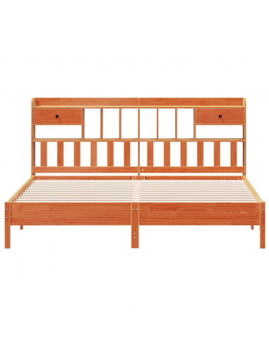 Letto Libreria senza Materasso Marrone Cera 200x200 cm in Pino