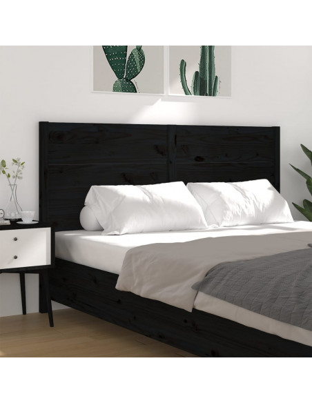 Testiera per Letto Nera 206x4x100 cm in Legno Massello di Pino