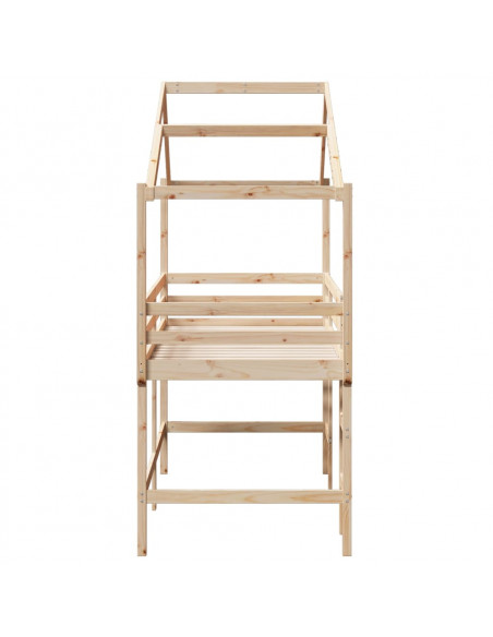 Letto Soppalco con Scala e Tetto 80x200 cm Legno Massello Pino