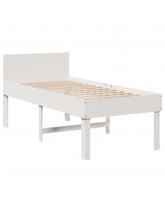 Letto senza Materasso Bianco 75x190 in Legno Massello di Pino 2