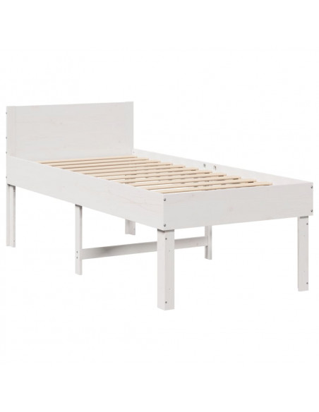 Letto senza Materasso Bianco 75x190 in Legno Massello di Pino