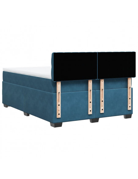Giroletto a Molle con Materasso Blu Scuro 140x190 cm in Velluto