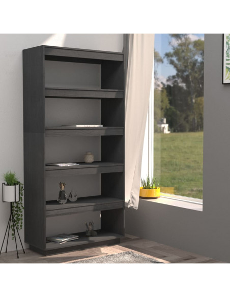 Libreria/Divisorio Grigio 80x35x167 cm in Massello di Pino