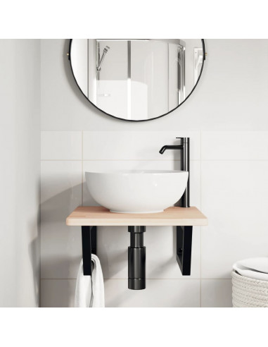 Ripiano a Parete per Lavabo in Acciaio e Massello di Rovere