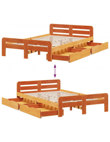 Letto senza Materasso Marrone Cera 135x190 cm in Legno di Pino