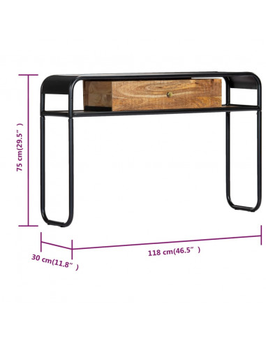 Tavolo Consolle 118x30x75 cm in Legno Massello di Mango