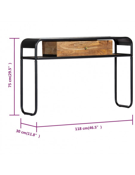 Tavolo Consolle 118x30x75 cm in Legno Massello di Mango
