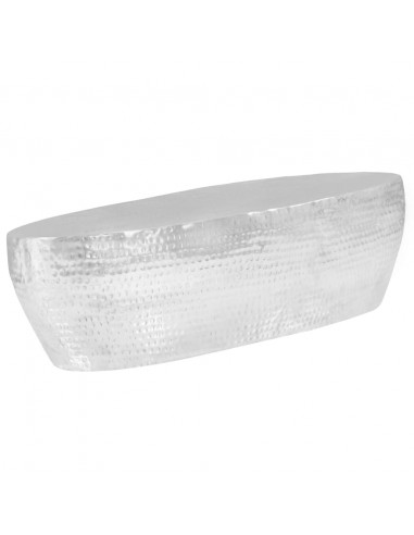 Tavolino da Salotto 100x50x28cm Argento in Alluminio Martellato