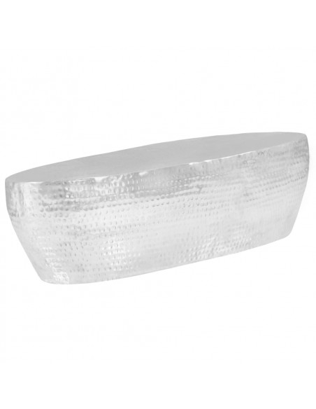 Tavolino da Salotto 100x50x28cm Argento in Alluminio Martellato