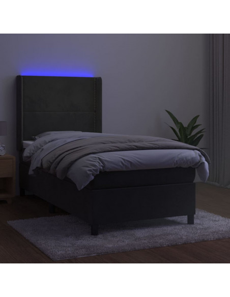 Letto a Molle con Materasso e LED Grigio Scuro 90x190cm Velluto