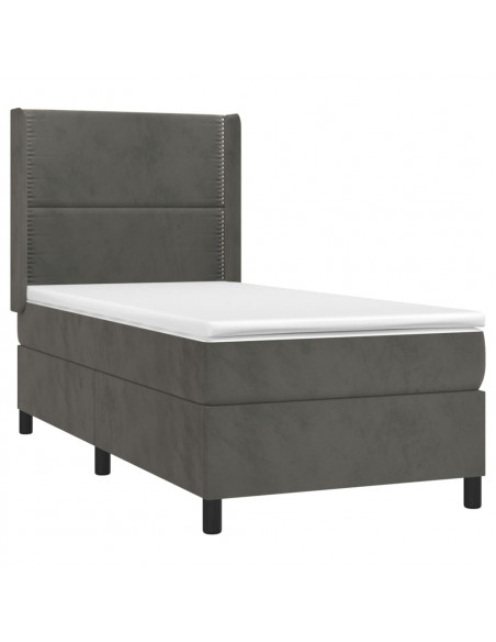 Letto a Molle con Materasso e LED Grigio Scuro 90x190cm Velluto