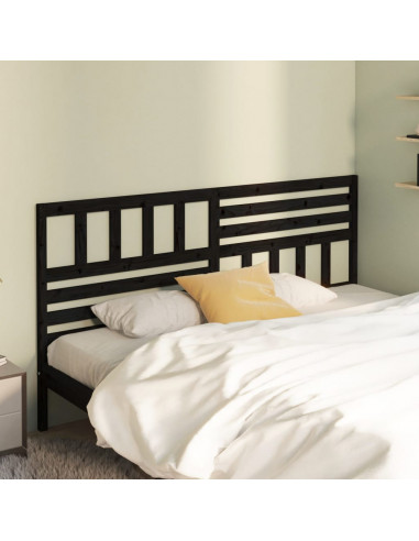 Testiera per Letto Nera 206x4x100 cm in Legno Massello di Pino