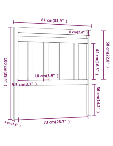 Testiera Letto Grigia 81x4x100 cm in Legno Massello di Pino