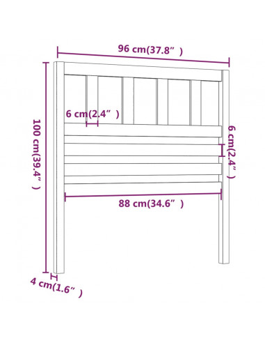 Testiera per Letto Nera 96x4x100 cm in Legno Massello di Pino