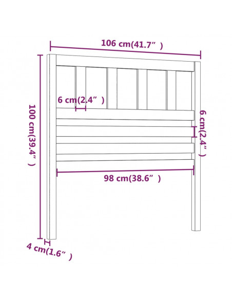 Testiera per Letto Grigia 106x4x100cm in Legno Massello di Pino