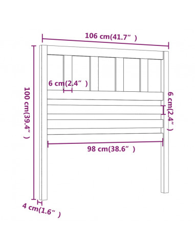 Testiera per Letto Nera 106x4x100 cm in Legno Massello di Pino