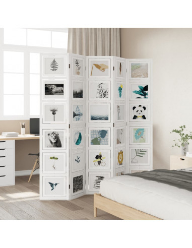 Divisorio Ambienti 5Pannelli Bianco Legno Massello di Paulownia