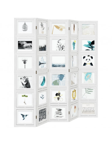 Divisorio Ambienti 5Pannelli Bianco Legno Massello di Paulownia