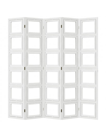 Divisorio Ambienti 5Pannelli Bianco Legno Massello di Paulownia