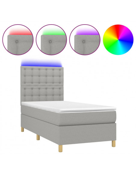 Letto a Molle Materasso e LED Grigio Chiaro 90x200 cm Tessuto