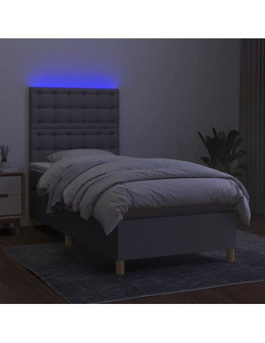 Letto a Molle Materasso e LED Grigio Chiaro 90x200 cm Tessuto
