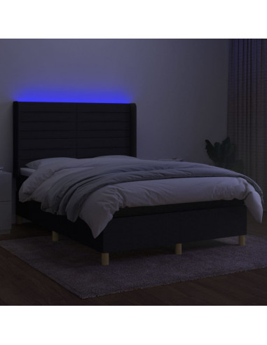 Letto a Molle con Materasso e LED Nero 140x190 cm in Tessuto