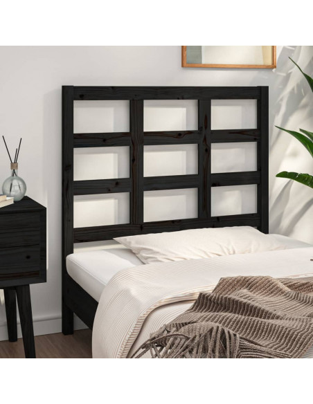 Testiera per Letto Nera 105,5x4x100cm in Legno Massello di Pino