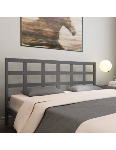 Testiera per Letto Grigia 205,5x4x100 cm Legno Massello di Pino