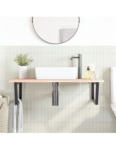Ripiano a Parete per Lavabo in Acciaio e Massello di Rovere