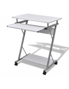 Tavolo Scrivania per Computer con Ripiano Estraibile Bianco 2