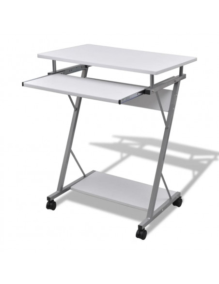 Tavolo Scrivania per Computer con Ripiano Estraibile Bianco