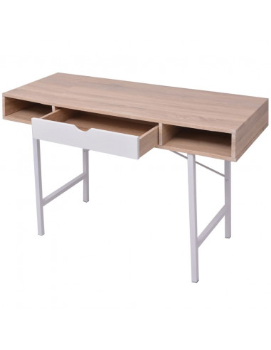 Scrivania con 1 Cassetto Rovere e Bianco