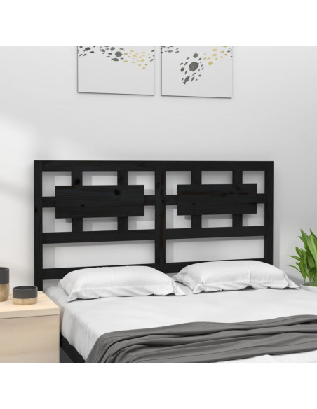 Testiera per Letto Nera 145,5x4x100cm in Legno Massello di Pino