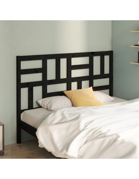 Testiera per Letto Nera 126x4x104 cm in Legno Massello di Pino