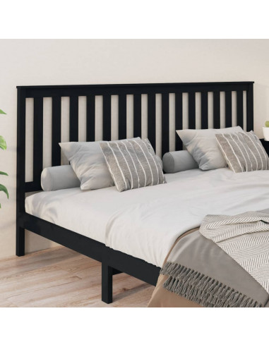 Testiera per Letto Nera 206x6x101 cm in Legno Massello di Pino