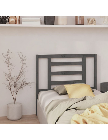 Testiera per Letto Grigia 96x4x100 cm in Legno Massello di Pino