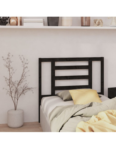 Testiera per Letto Nera 96x4x100 cm in Legno Massello di Pino