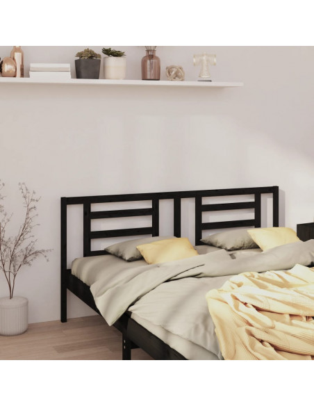 Testiera per Letto Nera 166x4x100 cm in Legno Massello di Pino
