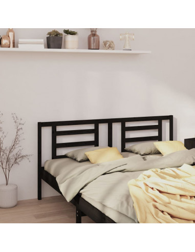 Testiera per Letto Nera 206x4x100 cm in Legno Massello di Pino