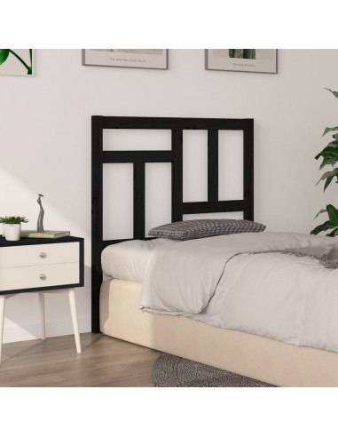 Testiera per Letto Nera 95,5x4x100 cm in Legno Massello di Pino