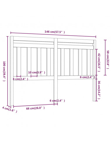 Testiera per Letto 146x4x100 cm in Legno Massello di Pino